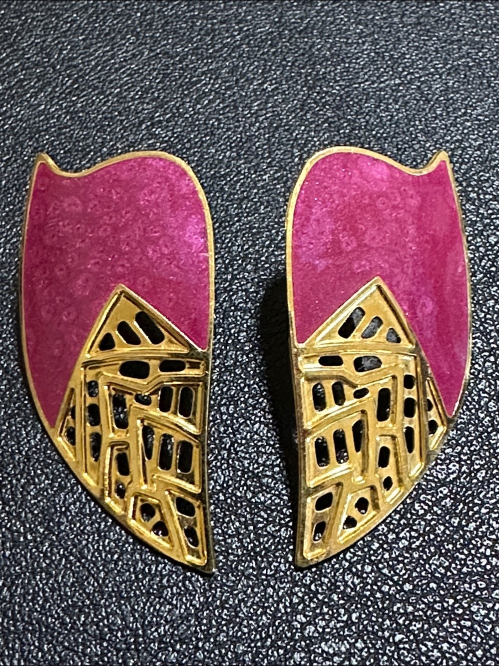 Edgar Berebi Vintage Gold Tone Filagree Magenta Enamel Post Earrings